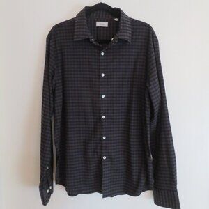 Savannah | Size XL | Mens Black Gray Checkered Button Up Dress Shirt Casual